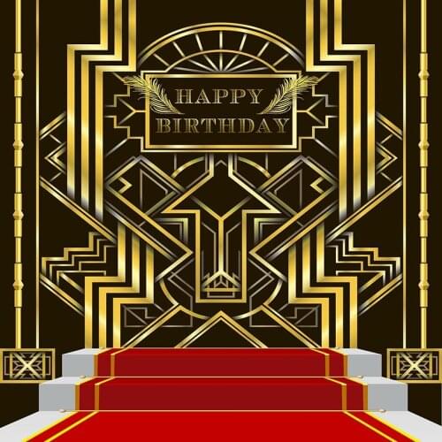 Custom Happy Birthday Gold Great Gatsby Red Carpet backdrop High quality Computer print party photo studio background