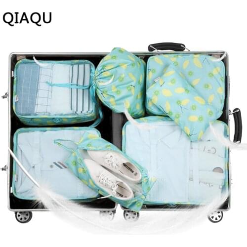 QIAQU 2018 Nylon Packing Cube Travel Bag System Durable 7 Pieces One Set Large Capacity Of Unisex Clothing Sorting Organize Bag