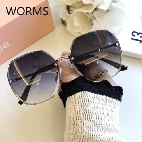 Rimless cut crystal sunglasses Fashion large frame round face Sunglasses sunglasses