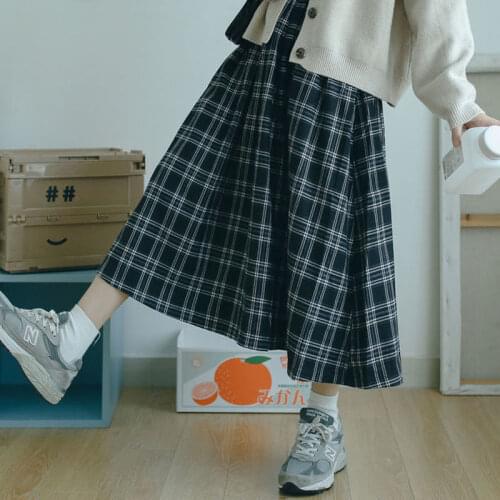 Ginzagirl Vintage Wool Pleated Plaid Skirt Teens Girls High Waist Long Pocket Skirt Harajuku Female Party Skirt Streetwear