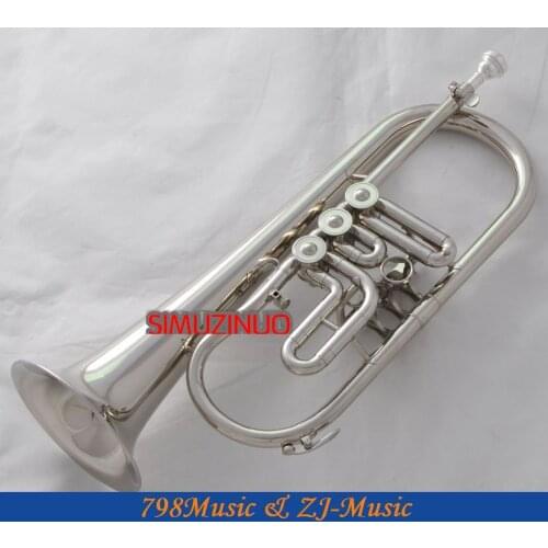 High Grade Silver Nickel 3 Rotary Valves Flugelhorn Bb Keys Horn New case
