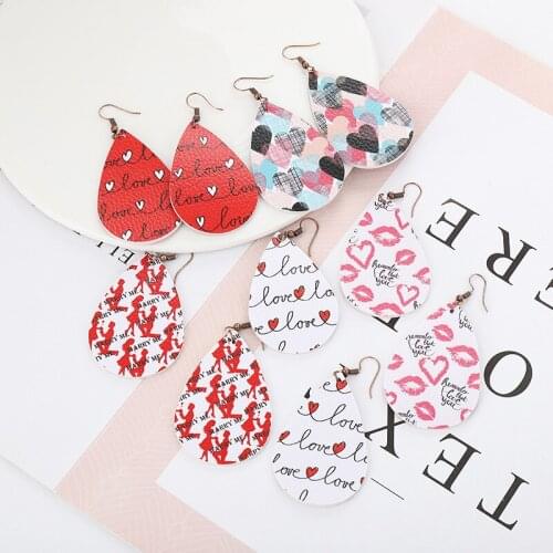 Double-Sided Letter Water Drop Leather Earrings Ladies Leather Earrings Fashion Jewelry Gift New
