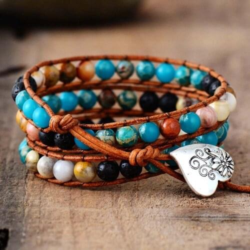 Bracelets Bangles Women 6MM Natural Stone Lava Beads 3 Strands Wrap Bracelets Multilayer Boho Leather Bracelet Dropship