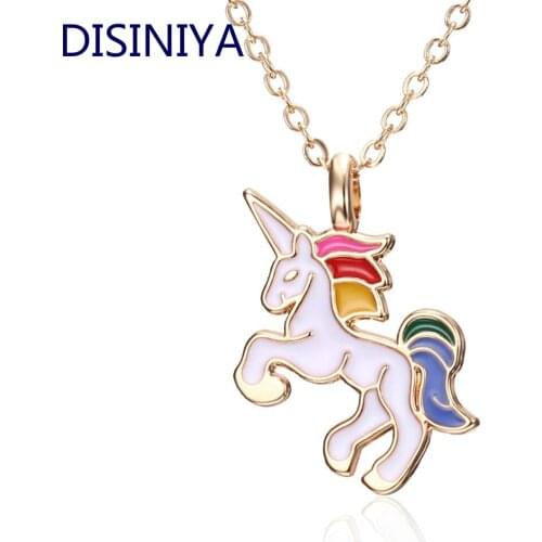 DISINIYA New Enamel Cartoon Horse Jewelry Female Animal Necklace Hanging Unicorn Party in 2019-2020 XL1318