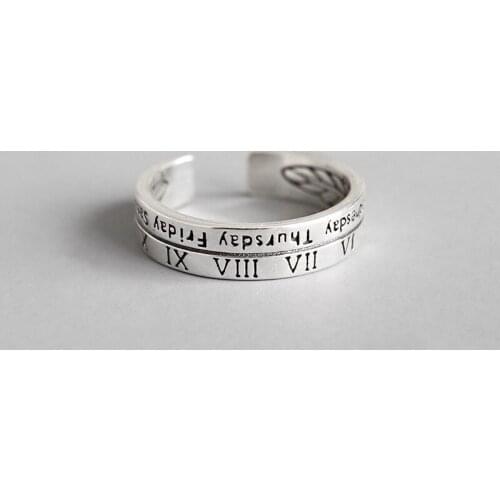 4.8mm 100% Authentic 925 Sterling Silver Fine Jewelry Roman Numbers character Engraved Ring Ladies J94
