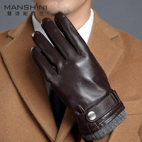 Winter genuine leather gloves men touch screen gloves add velvet thickening men outdoor keep warm winter sheepskin gloves MLZ110