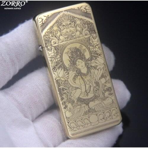 Zorro Retro Classic Light And Alim Kerosene Lighter Brass Old-Fashioned Grinding Wheel Cotton Oil Machine Mens Gift Box