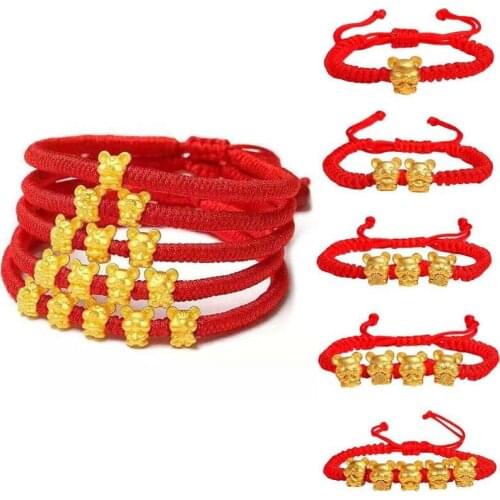 1pcs Chinese Style Beaded Red Rope Bracelet For Women Birthday Mini Animal Red Rope Bangle Jewelry Lucky Transfer Beads Bracelet