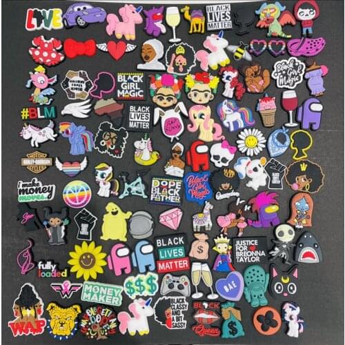 100pcs Cartoon Anime Boys Girls Shoes Accessories PVC Garden Shoe Decorations Fit Croc Jibz Charm Birthday Gift Mix 100 Styles