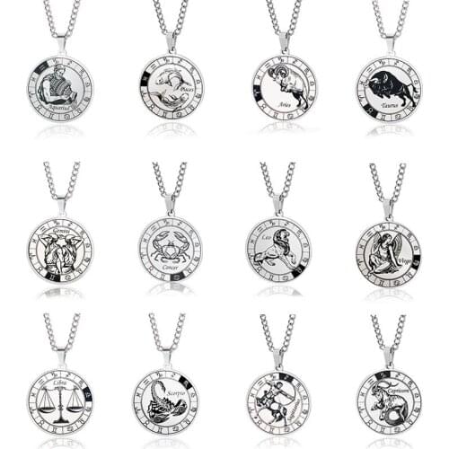 12 Constellation Stainless Steel Necklace Pendant for Men Domineering Leo Gemini Sagittarius Libra Taurus Couple Jewelry Gift