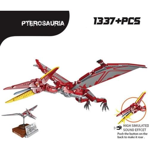 1337PCS Pterosaur Jurassic Building Blocks World 2 Red Big Dinosaur Figures Bricks Vocal Dinosaurios Gifts Toys For Children