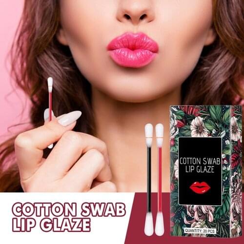 20pcs Cotton Swab Lip Glaze Box Matte Red Not Sticky Waterproof Disposable Tattoo Durable Portable Moisturizing Lipstick