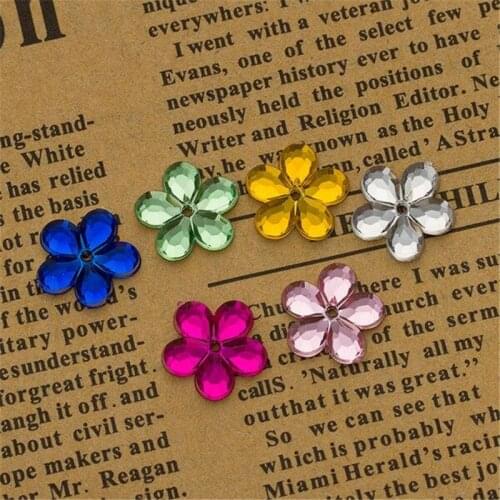 200pcs 10mm Flower Acrylic ABS Flat Drill Diamond Rhinetones Middle Hole Craft DIY,Shoes,Clothes,Hat, Women Garment Accessories