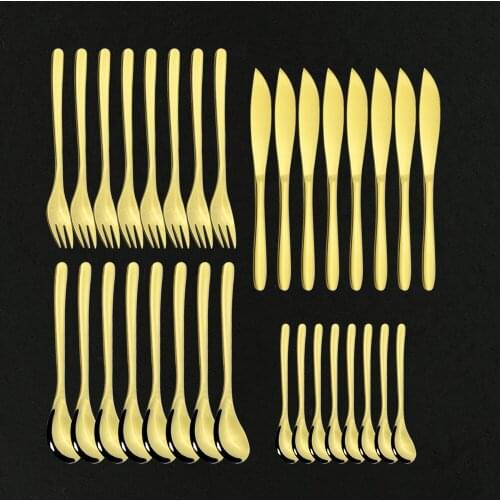 32Pcs Luxury Gold Dinnerware Set 304 Stainless Steel Tableware Set Knife Fork Spoon Flatware Set Dishwasher Safe Cutlery Set