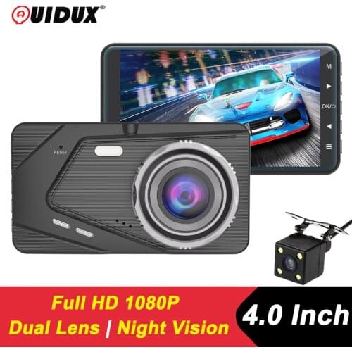 QUIDUX 4 Inch Dash Cam Full HD 1080P Car DVR Dual Lens Videcam Dashcam Wide Angle Video Recorder Rear Mini Camera Night Vision