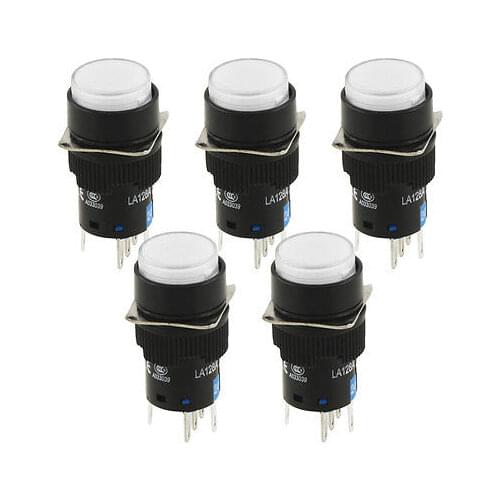 5 Pin Terminals White Lamp Latching Type Round Push Button Switch DC 24V