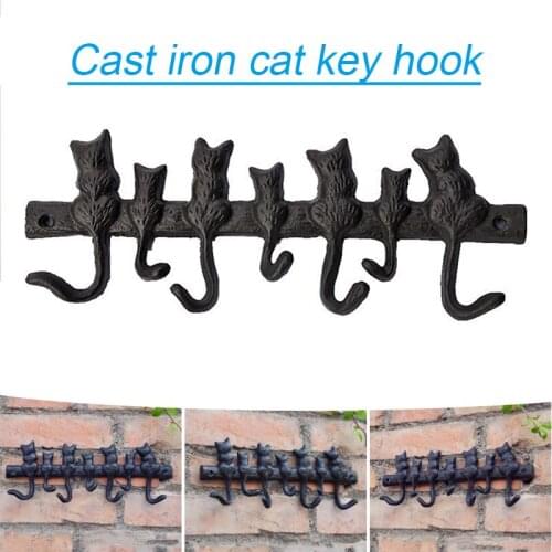 7 Cats Cast Iron Key Hook Iron Wall Hanger Decorative Cast Iron Wall Hook Rack Jewelry Holder Apron Hanger B1