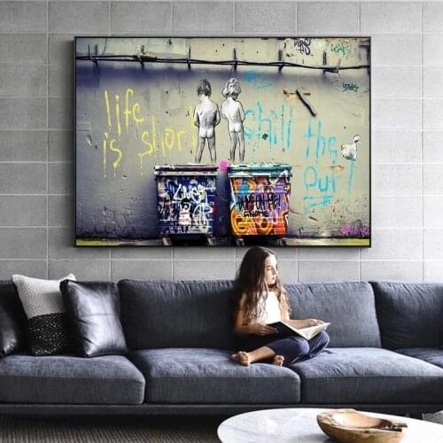 Banksy Artwork Life Is Short Canvas Paintings Graffiti Street Art Wall Posters and Prints Pictures For Home Decor Cuadros