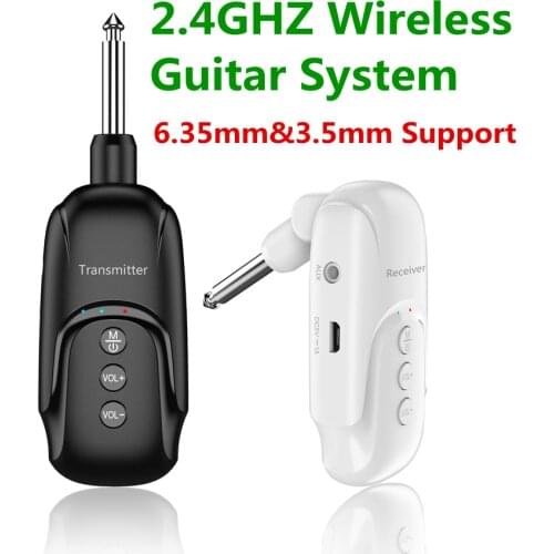 2.4G Wireless Guitar System 2.4GHZ Built-in Battery 6.35mm 3.5mm AUX Digital Audio Transmitter Receiver for Electric Guitar Bass