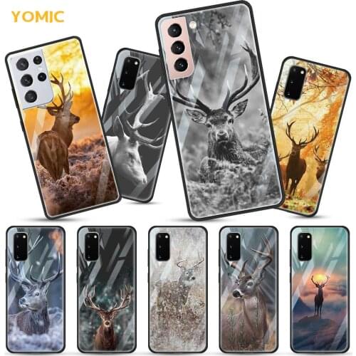 Animal Deer Art Phone Case for Samsung Galaxy S21 S20 FE S10 Note 10 Lite 20 Ultra S9 Plus S8 9 S10e Tempered Glass Cover