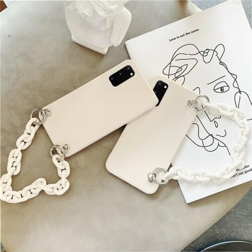 Korea Simple White Liquid Silicone Cover For Samsung S21 S20 S10 S8 S9 Plus Ultra S20 FE Note 8 9 10 20 Style chain Soft Case