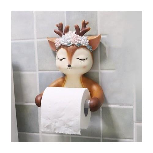 Sika Deer Toilet Roll Paper Rack Tissue Towel Box Toilet Paper Holder Creative Hanging Punch-free