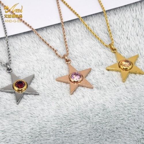 Rose Gold Color Long Choker Fashion Ladies Zircon Pendant Star Necklace Stainless Steel Jewelry Woman Wedding Jewellery Gifts