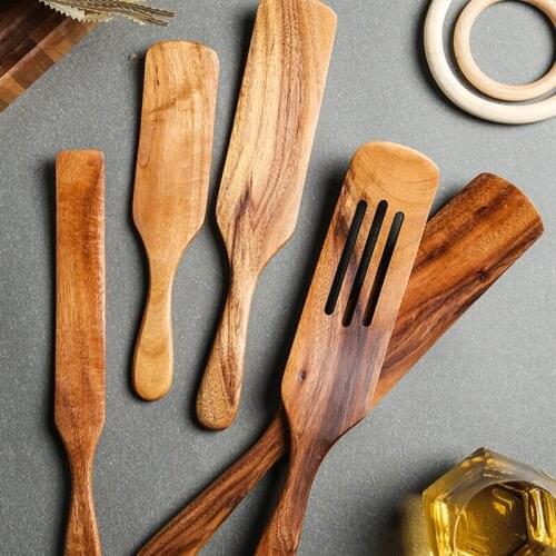 European style long-handled spatula Teak kitchenware Sauce spatula Spatula Salad mixing drain spatula Wooden spatula