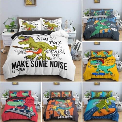 3D Cartoon Animal Dinosaur Pattern Bedding Set King Twin Size Duvet / Comforter Cover With Pillowcase Home Textile 2/3PCS
