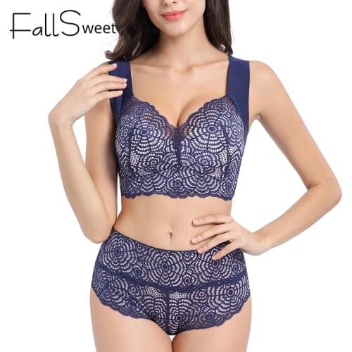 FallSweet Wire Free Bra Set Sexy Lace Underwear Women Full Coverage Plus Size Lingerie Set