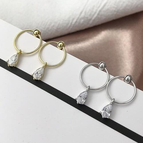Circle water drop zircon earrings 100% 925 Sterling silver Jewelry fashion Hypoallergenic Stud earrings for women gift