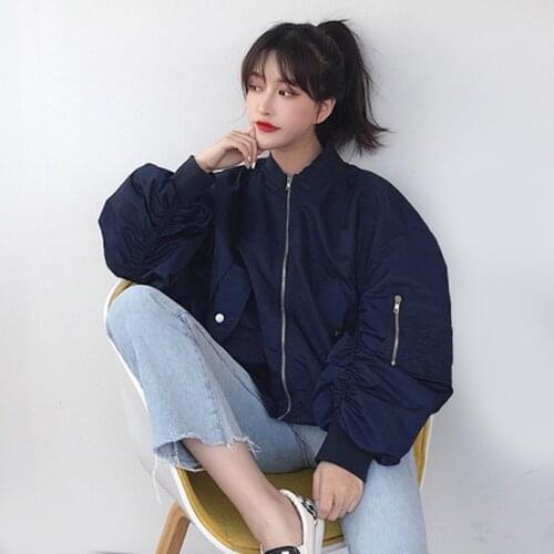 Spring Harajuku Jacket Women Oversized Baseball Uniform Short Coats Girl Student Batwing Sleeve Loose Pink Navy Jackets Outwear