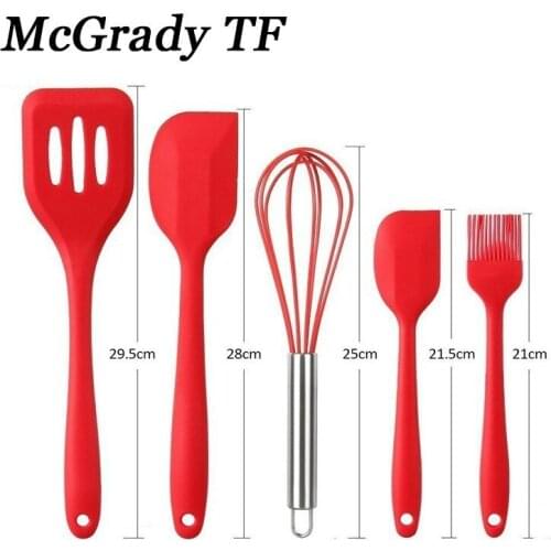 5pcs/set Silicone Kitchen Utensil Cooking Utensil Set Spatula Spoon Ladle Spaghetti Server Slotted Turner Cookware Cooking Tools