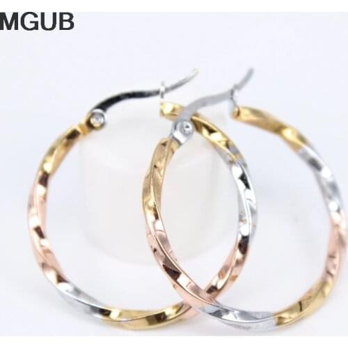 Stainless Steel Three colors Diameter 30-50MM High quality Circle Hoop Earrings Simple Earring For Women Jewelry LH835