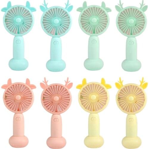 Cute Round Shape Portable Fan Small Antlers Horn Decorative Mini Handheld Air Cooler USB Charging Small Personal Cooling