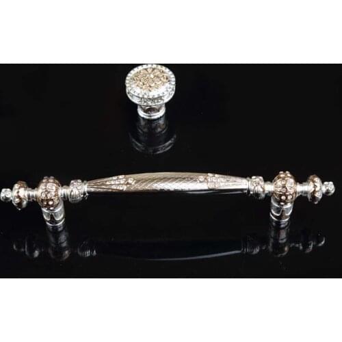 192mm fashion deluxe solid rhinestone furniture decoration handles 160mm glass crystal wardrobe win cabinet door handles silver