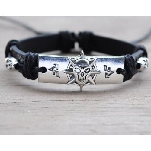 New Vintage Bracelets & Bangles Fashion Skull Cross Leather Braided Bracelet Mens Charm Bracelet Pulseiras Boyfriend