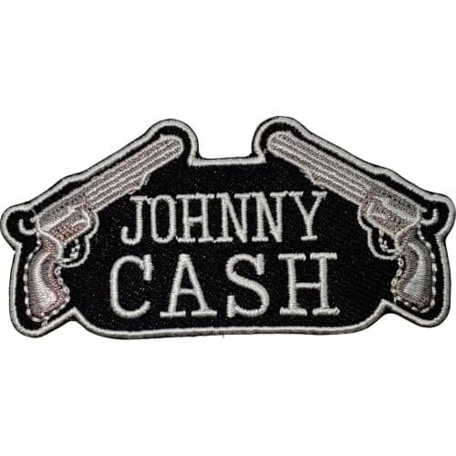 Custom Design Logo Name JOHNNY CASH DOUBLE GUNS PATCH Iron On T-Shit Cap Bag DIY Embroidery Badge Iron Patches For Clothing