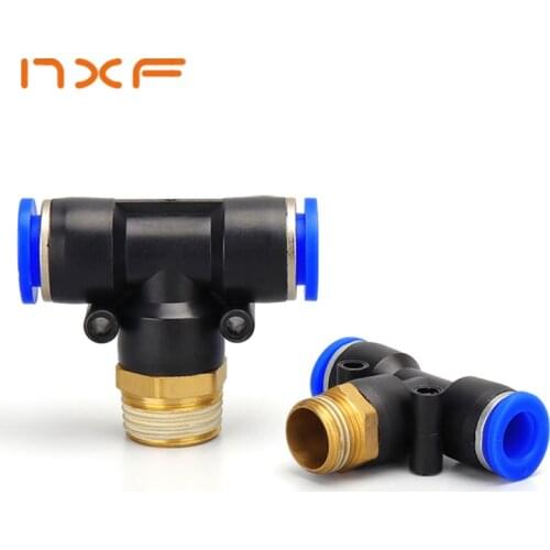 Air Connector Fitting T Shape 6mm 8mm 10mm 12mm 4mm Hose Pipe to 1/8" 1/4" M5 3/8" 1/2" BSPT Male Thread Pneumatic Coupler GOLD