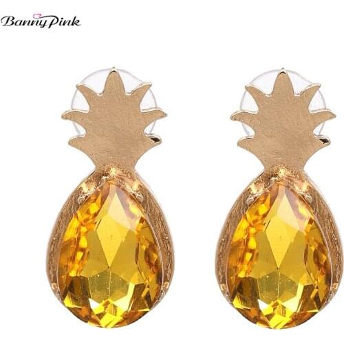 Banny Pink Cute Alloy Fruit Studs Earrings For Women Lovely Crystal Pineapple Post Earrings Cute Geo Pendant Earrings Pendientes