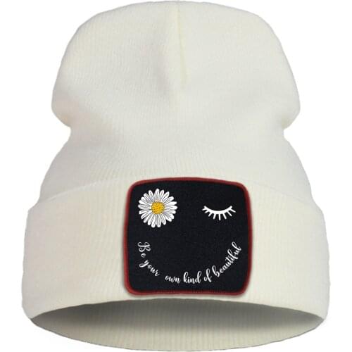 Hats Smiling Chrysanthemum 2021 Hot Print Women Winter Hat Street Harajuku Warm Mens Autumn Knit Hats Fashion Simple Caps Boys