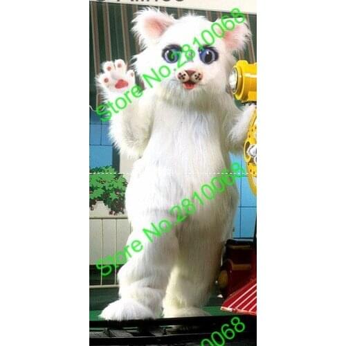 EVA Material Helmet Luxury Plush Simulation fur White cat Mascot Costumes Movie props show walking cartoon Apparel cosplay 170