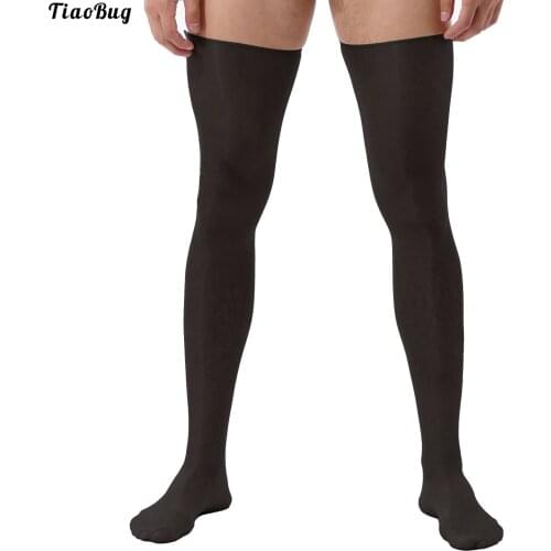 TiaoBug 1 Pair Men Sissy Gay Glossy Anti-Skid Soft Sheer Compression Elasticity Thigh High Silk Long Stockings