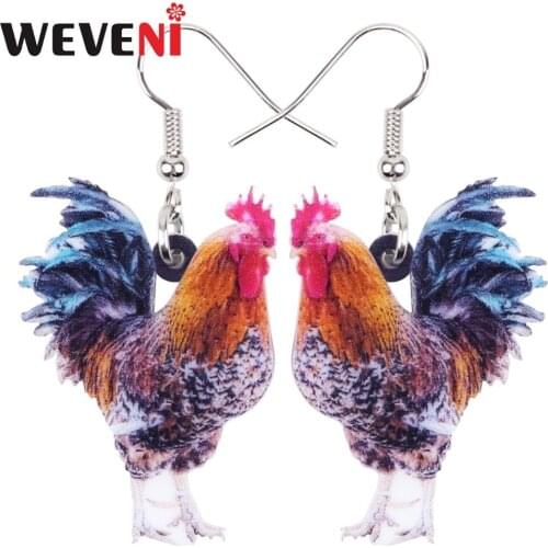 WEVENI Original Acrylic Floral Chicken Rooster Earrings Drop Dangle Farm Animal Jewelry For Girl Women Charms Wholesale Brincos