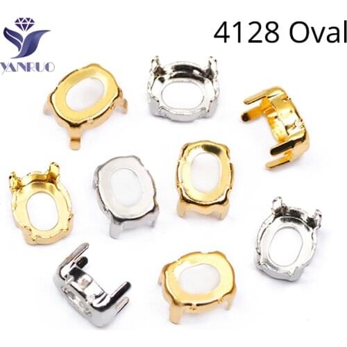 YANRUO 4128 Oval Sparkly High Metal Silver Gold With Setting Claws Rhinestones Sewing Stones Sew On Clothes Jewelry Making