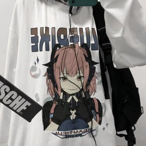 Japan anime Tshirt Streetwear Loose Summer T Shirt Women Harajuku Punk long Sleeves T-shirts Tops Tee Hip Hop Loose Tshirt Girls