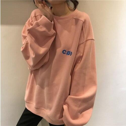 Hoodies Women O-Neck All-match Korean Style Loose Thicker Warm High Quality Trendy Womens Hoodie Printed Casual Sweatshirts