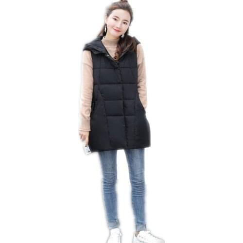 2018 Sweet Autumn Winter Women A-Line Vest Female Hooded Down Cotton Women Medium-Long Vest Plus Size 3XL Outerwear Vest Q631