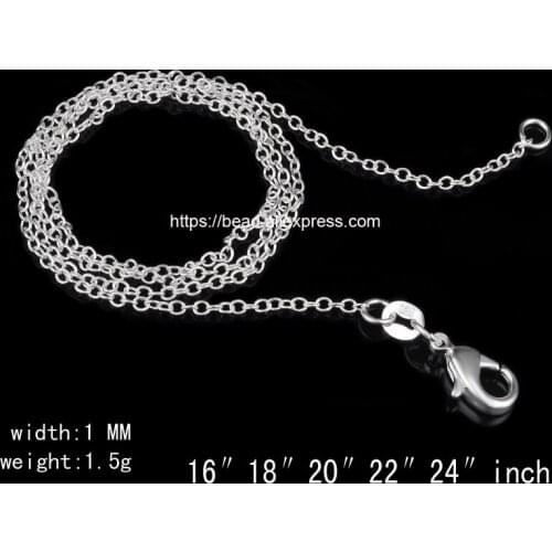 10 Pcs / lot!) Free Shipping 1.0mm Silver Plated Lobster Clasp Cable Chain 16 18 20 22 24 inch Pick Size For handmade Jewelry