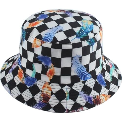 2021 Fashion Design Plaid Bucket Hats For Women Men Sun Protection Fishing Caps Gorro White Black Check Print Fisherman Hat
